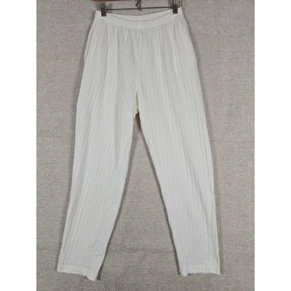 DWSF Pants - DWSF Vintage White Textured 100% Cotton Elastic Waist Pants Made‎ in USA 26x27